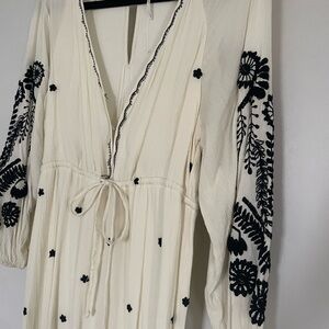 Free People Cream and Black Embroidered romper